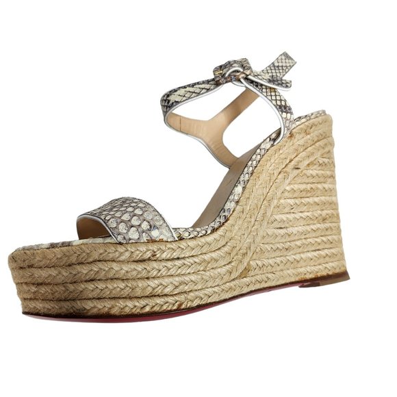 Christian Louboutin Snakeskin Print Wedge Espadrille Sandals Size 40 - Picture 8 of 9